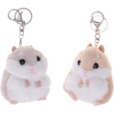 2 stk. plys hamster nøglering til damer, sød hamster design nøglering