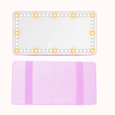 Pink LED Bil Makeupspejl - Genopladeligt Touchscreen Kosmetikspejl til Solskærm