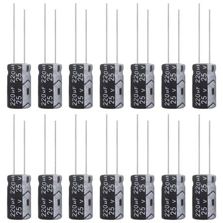 Kondensaattori 220uF 25V Alumiinielektrolyyttikondensaattori 6x12MM Elektrolyyttikondensaattori 220 uF MFD 105°C (15 kpl)