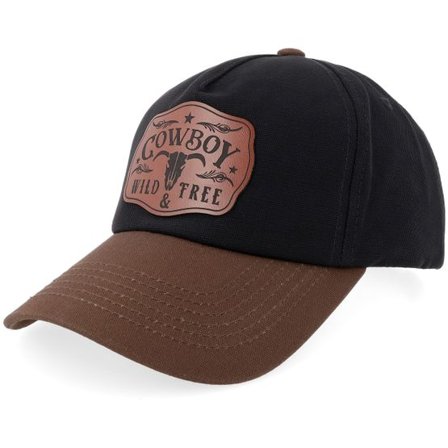 Wild Spirit - Svart adjustable Keps - Wild Cowboy Red Leather Patch Black/Brown Canvas Low Profile Golfer Trucker A-Frame Adjustable @ Hatstore
