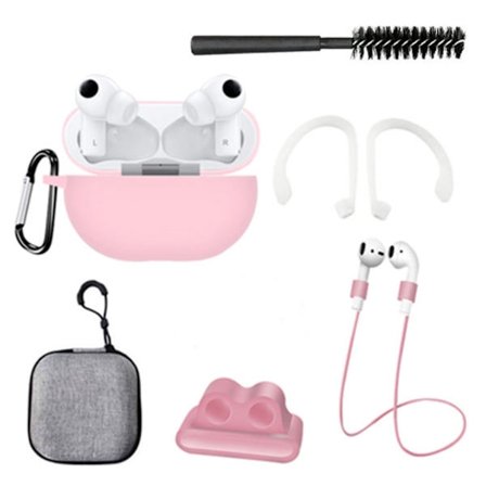 Huawei FreeBuds Pro silikondeksel med børstesett og oppbevaringspose - Rosa