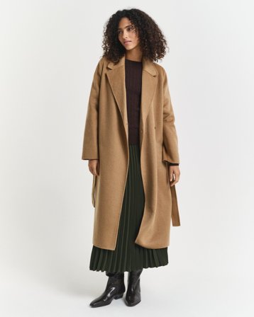 GANT Damen Handgenähter Mantel mit Gürtel (M) Khaki