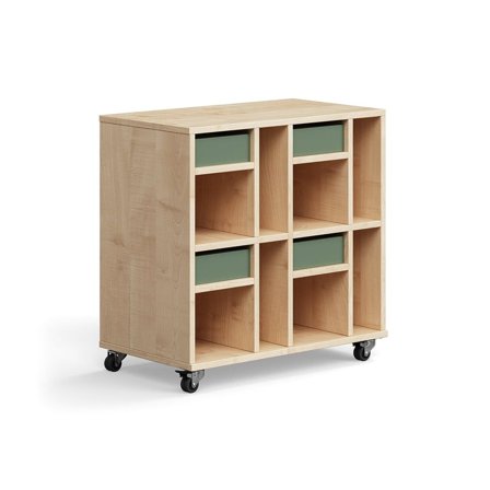 Student storage CASPER, 4 drawers, 8 compartments, birch, dark green