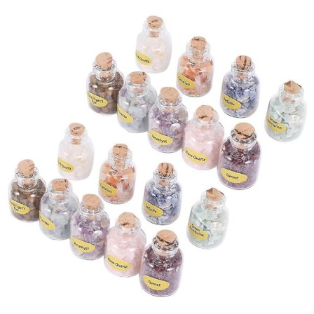 2 lådor med 9 flaskor Mini Natural Semiprecious Gem Stone Chip Crystal Healing Tumbled Reiki Wicca Tra