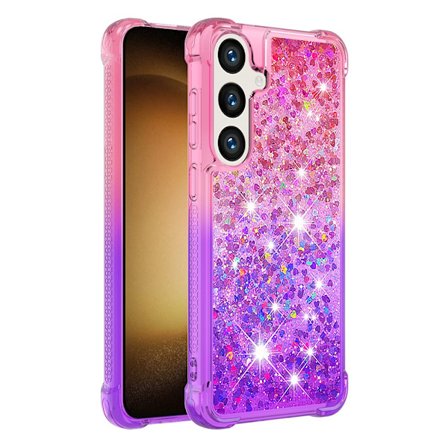 SKALO Samsung S24 Kvicksand Glitter Hjerter TPU Cover - Pink-Lilla