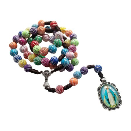 Vintage Färgglada Pärlor Rosenkrans Halsband med Maria Hänge Halsband Religiöst