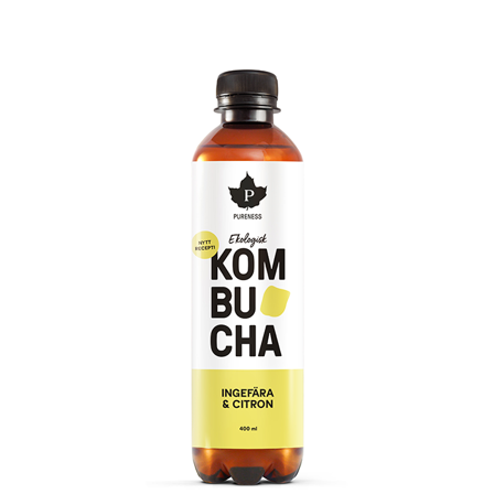 Energidrikk Pureness Kombucha ØKO, 370 ml, Ingefära & Citron - Bodyman.dk