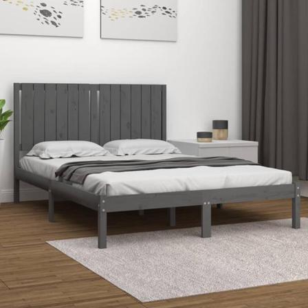 Vidaxl Sängram Grå Massiv Furu 140x200 Cm Grå