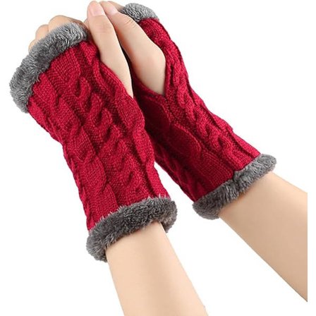 Fingerløse handsker til kvinder Strikkede plys håndledsvarmere Vinter armbeskyttelse til arbejde Løb Cykling Kørsel Rød