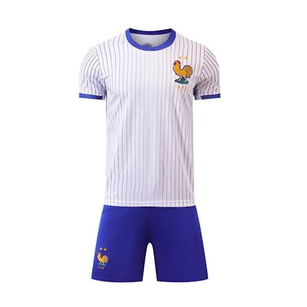 2024 Europa Sportswear Fotball Frankrike Trøye Korte Ermer Shorts Trøye Euro 2024 Blå Hvit Barn 24