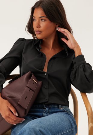 BUBBLEROOM - Puff Sleeve Satin Shirt - 36