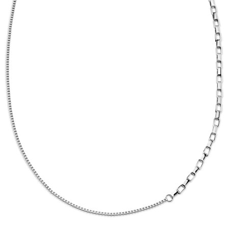 New Classics | 4mm Silver‐Tone Stainless Steel Dual‐Link Rectangular & Square Box Chain Necklace for Men - Chain necklaces