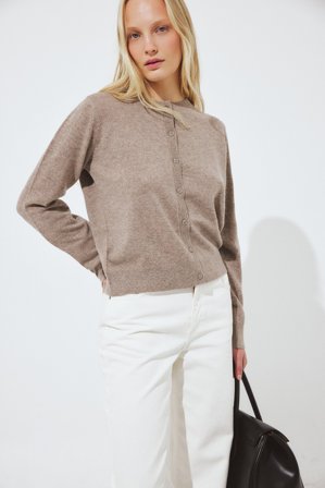 Premium Selection - Strikket cardigan i kashmir - Premium kvalitet - Beige - M (EU 38-40)