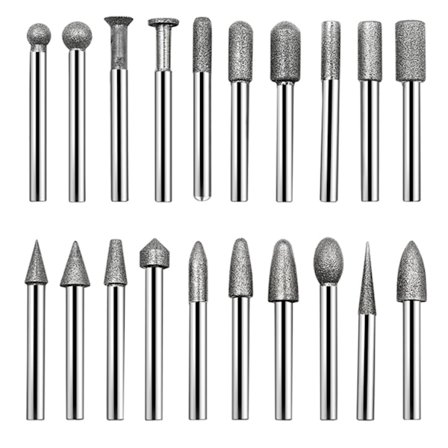 20st/ set Sliphuvudmonterade punkter Bit 6mm skaft Jadestenssnideri Polering För Dremel Rotary Tool Tillbehör