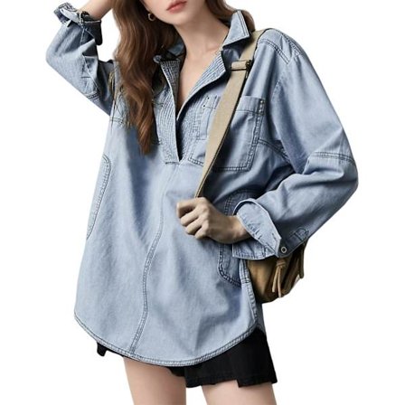 Denimskjortejakke for kvinner, vintage genser med knapper for avslappet retrostil og hverdagsantrekk