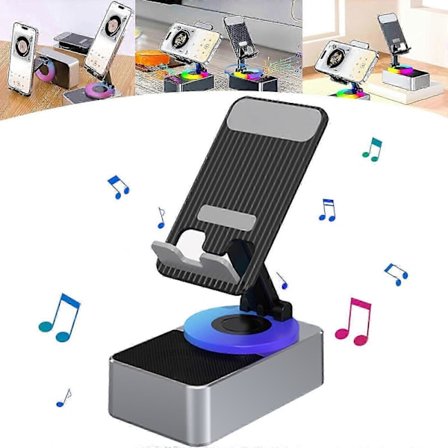 3-i-1 Bluetooth Audio Power Telefonholder, Mobiltelefonholder med Trådløs Højttaler, 100% Ny