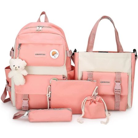 5pcs Aesthetic Backpack Set For Teens Girls School Backpack Kawaii Cute Bear College Travel Casual Bag Birthday Gift