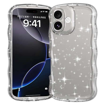 Skal till iPhone 16 Vågig Kant Transparent Glitter TPU Anti-Fall Telefonskal