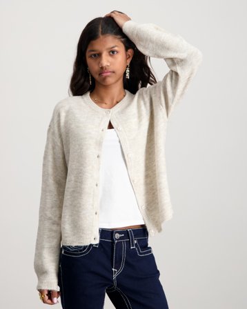 LMTD NLFLODET LS SHORT KNIT CARDIGAN Beżowy Swetry Dziewczyna - Kids Brand Store