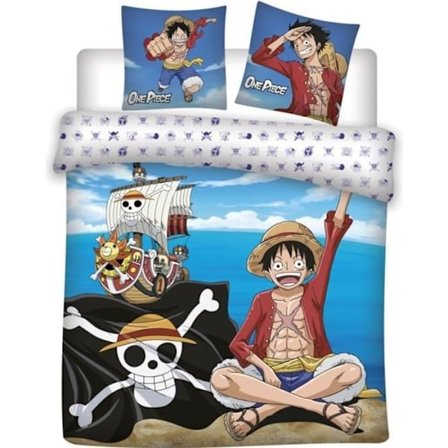 One Piece - 57-trådigt sänglinne i bomull för 2 personer - Påslakan 220x240 cm och två örngott 65x65 cm.