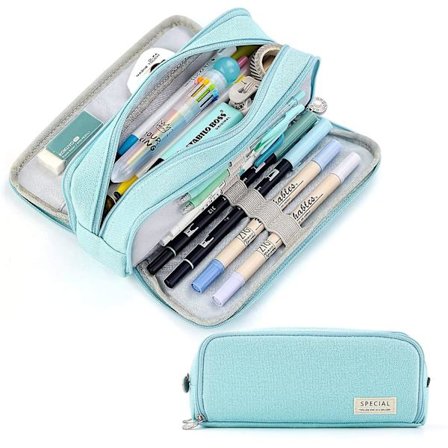 Pennfodral med stor kapacitet, 3 fack, ljusblå, 8,46 x 2,76 x 3,54 tum (8,46 x 2,76 x 3,54 tum, ljusblå)