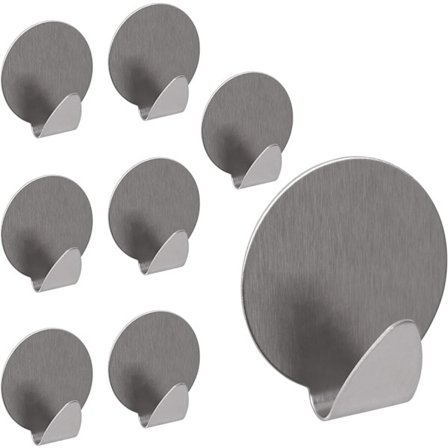 Självhäftande krokar i rostfritt stål, set om 8 - väggkrokar -