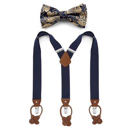 Pre-Tied Paisley Bow Tie and Blue Braces Set for Men - Bow Tie Sets