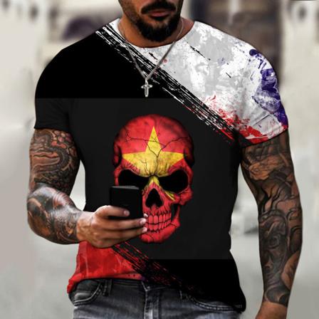 Män Skull Print Tops Kortärmad T-shirt