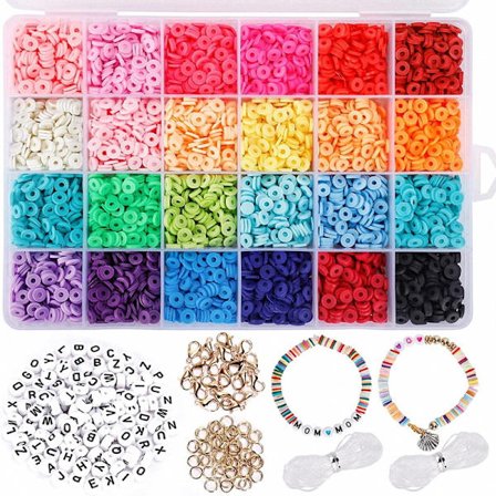 Flat Perler til Armbånd, 4800 Stykker Håndlavede Polymer Ler Perler