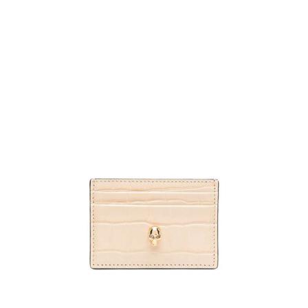 Alexander McQueen, Skull Appliqué Leather Cardholder Beżowy, Kobieta, Rozmiar: ONE Size