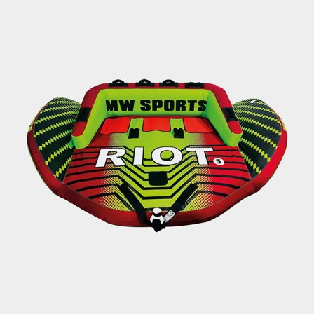 MW Sports Tube 3 person sofa RIOT, röd/grön vattentub för tre personer med dubbla dragöglor i slitstark nylon