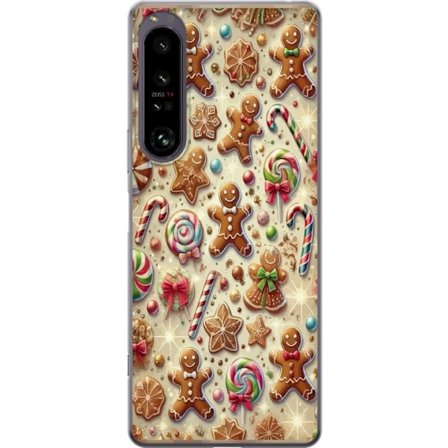 Kompatibelt Mobilskal till Sony Sony Xperia 1 IV Julmotiv med pepparkakor, polkagrisar och färgglada julgodisar