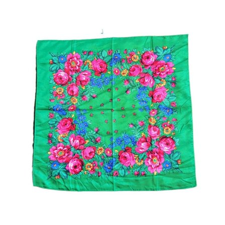 Rose Flower Print Head Scarf Twill Printed Scarf Shawl GRØNN