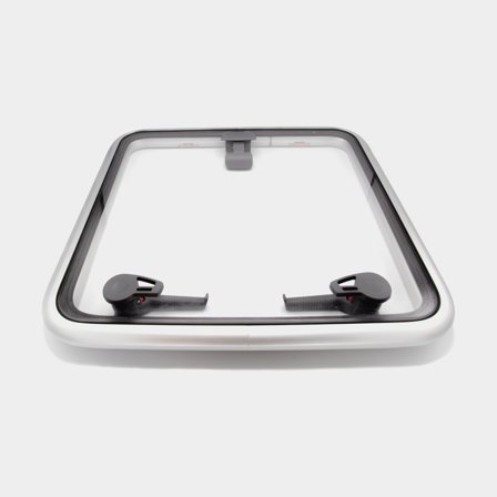 Escotilla de cubierta Lewmar Low Profile 60, con bisagra de fricción, 180°, 507 x 507 mm (medidas de corte), 577 x 577 mm (medidas exteriores), plata/