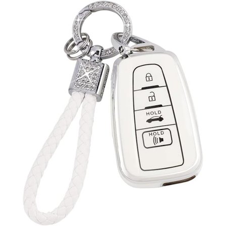 Nøkkelringdeksel for Toyota Camry RAV4 Corolla C-HR Avalon Highlander Prius Smart Keys Case Shell Protector Bling Keychain Tilbehør 4 Knapper TPU