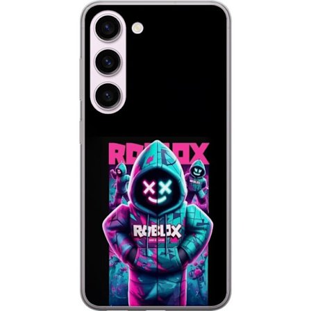 Yhteensopiva Puhelinkuori Samsung Samsung Galaxy S23 Neon Roblox Warrior -motiivi, jossa on hupparimainen gamer-look ja kirkkaat värit