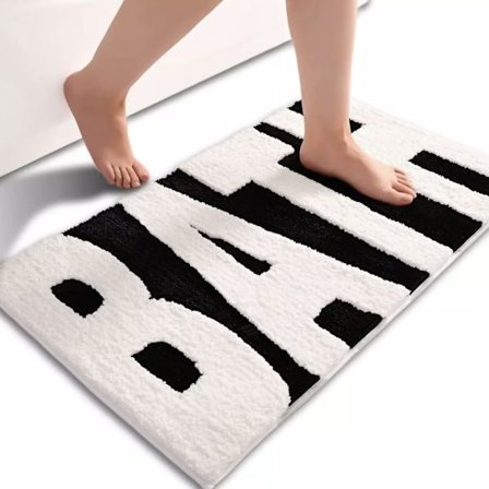 Sød sort og hvid badeværelsesmåtte, til badekar, soveværelse, brusebad, toilet boligindretning 50 x 80 cm