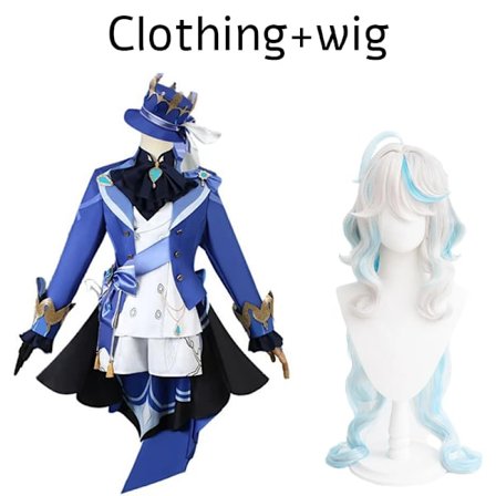 Genshin Impact Fontaine Cosplay Kostume Fuld Hætte Mønster Stof Focalors Uniform Cosplay Paryk 3