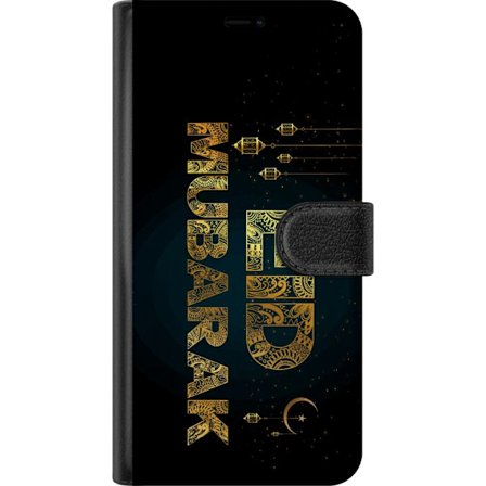 Yhteensopiva Lompakkokotelo Xiaomi 15 Kultainen ramadan-aiheinen motiivi, jossa on koristeellista typografiaa, lyhtyjä, puolikuu ja tähtiä tummalla