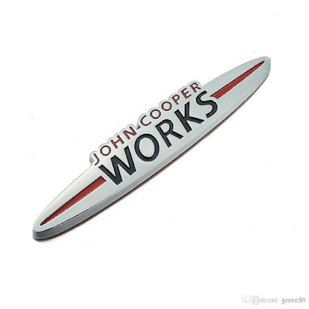 Chrome/röd/svart Mini John Cooper Works Badge Emblem 135mm X 25mm
