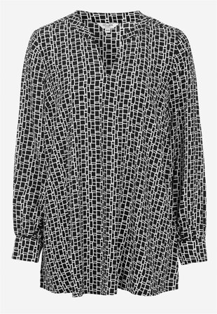 Cellbes of Sweden - V-halset, vevet tunika i svart / hvit / mønstret for damer i størrelse 38/40