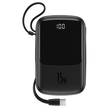 Baseus Q Pow 10000 Mah 15w 3a Powerbank Inkl. Usb-c Kabel - Svar Black Svart