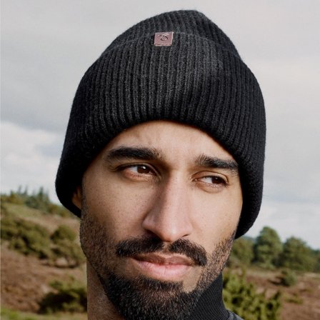Hiems | Gorro con dobladillo de lana reciclada negro para hombres - Gorros de punto