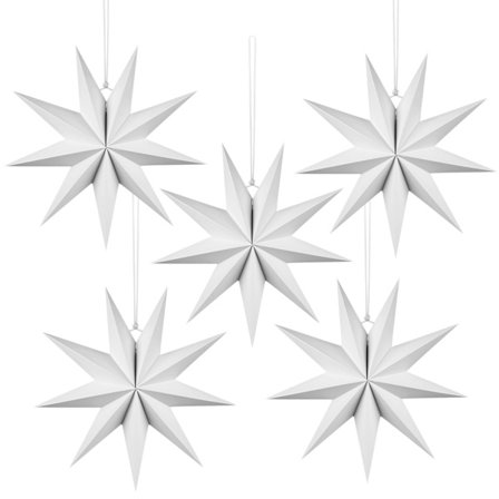 5-osainen joulukoriste paperista, 30 cm, Alkuperäiset joulukoristeet jouluun, häihin, syntymäpäiviin jne. (Valkoinen)
