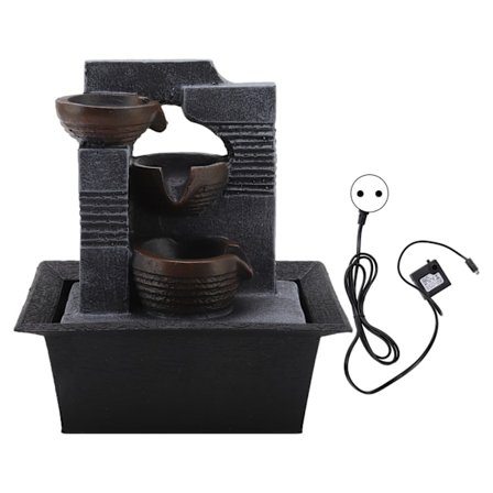 4-lags Bordplade Vandfontæne Harpiks Håndværk Skrivebordsfontæne Vand Ornament med Farverige Lampeperler til Kontor Hjem EU Stik 220V