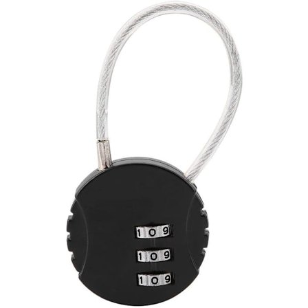 Sikkerhedshænglås, kombinationslås kodelås rejselås med stålkabel 3 cifre bagagelås til kufferter og rygsække akvarium