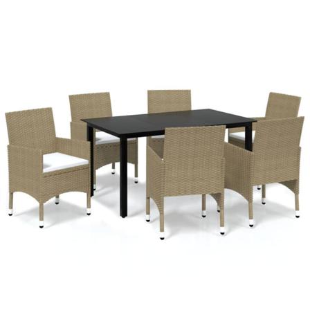 Vidaxl Matgrupp För Trädgården Med Dynor 7 Delar Konstrotting Be Beige