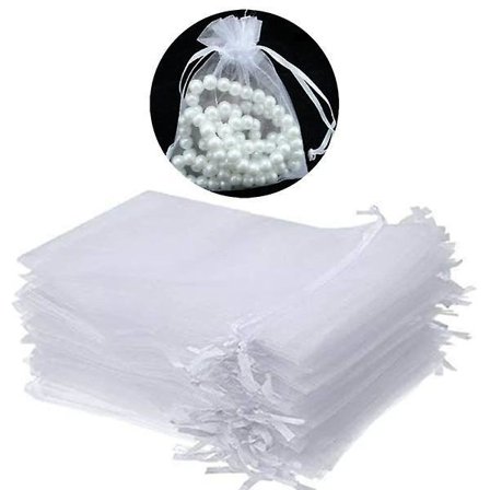 100 st organza påsar, 9 x 7 cm - Handsydda vita