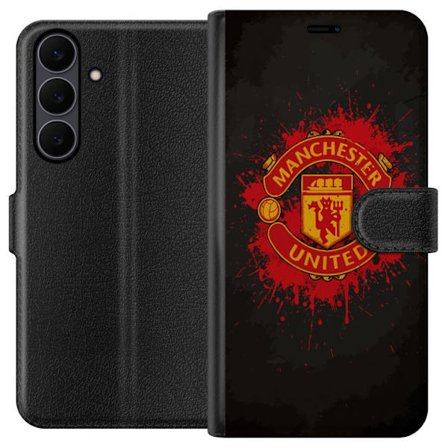 Kompatibelt Lommeboketui til Samsung Samsung Galaxy S25 FE Manchester United logo i rød og gul farge med røff sportslig bakgrunn