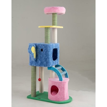 Kattens Träd Multi-Nivå 154 cm COSTWAY med Elefanttema, 2 Condoer, Sittpinnar, Klösträd, Stege, Plattformar, Kuddar
